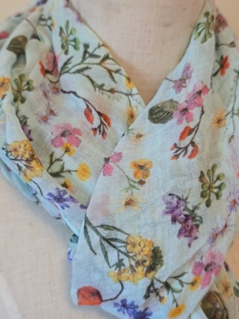 Indigo - Light Blue Spring Floral Scarf / Shawl, 100% Modal - Picture 2 of 6
